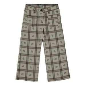 Tocoto Vintage Girls Plaid Floral Trousers Beige Size 14Y